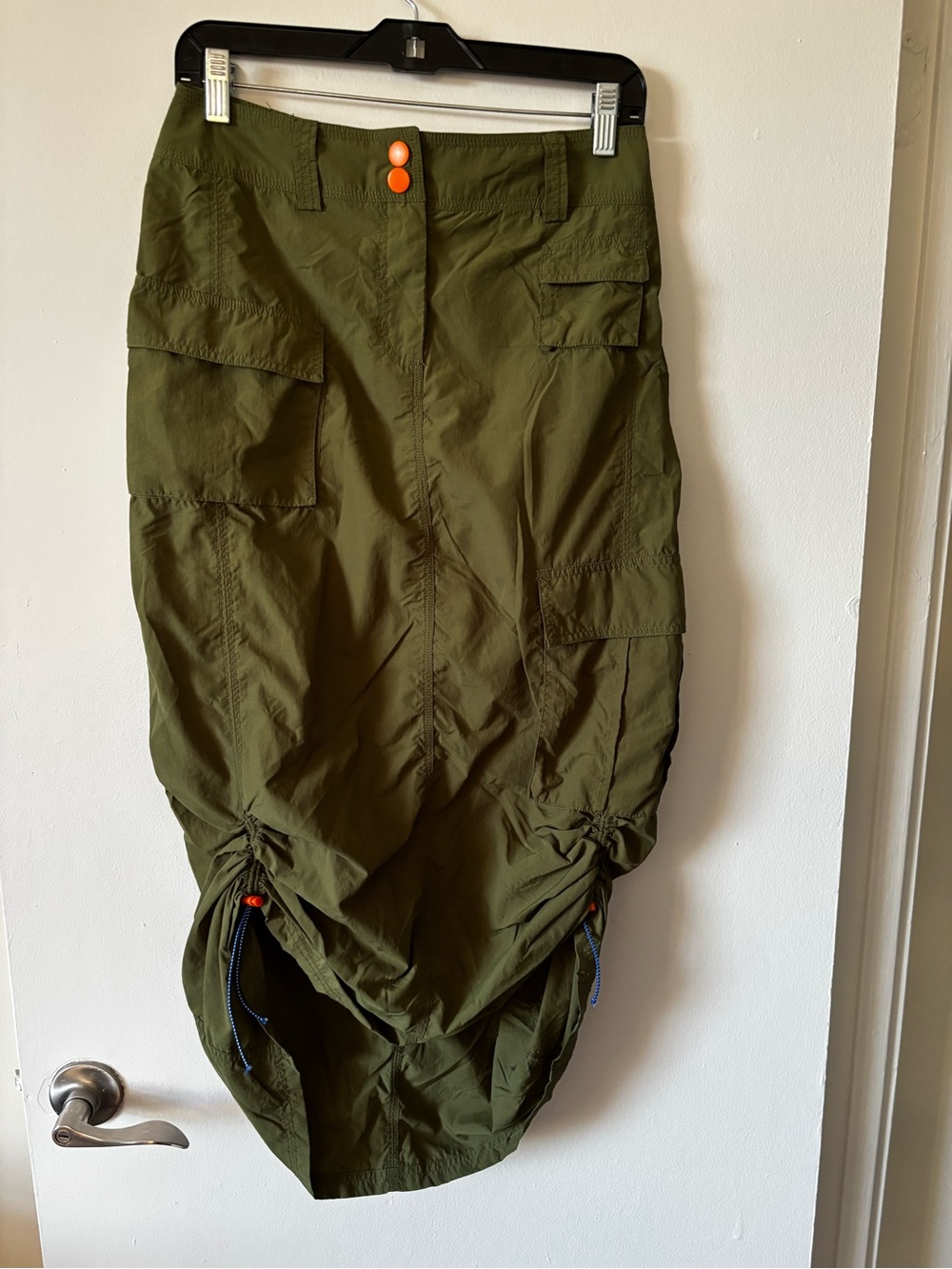 BDG Olive Green Asymmetrical Cargo Skirt with Orange Buttons